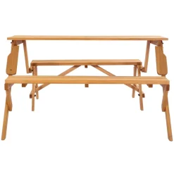 VEVOR 2-in-1 Transforming Interchangeable Picnic Table, Outdoor Wooden Table and Bench Set, Portable Foldable Bench with Umbrella Hole, Patio Dining Furniture for Garden, Backyard, Porch (Brown)