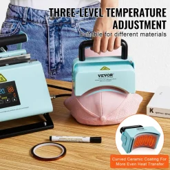 VEVOR 2 in 1 Tumbler and Hat Heat Press Machine, Mini Hat Heat Press for Caps and Hats, Tumbler Heat Press for 11-30oz Sublimation Tumblers and Mugs, Temperature and Time Control, Green