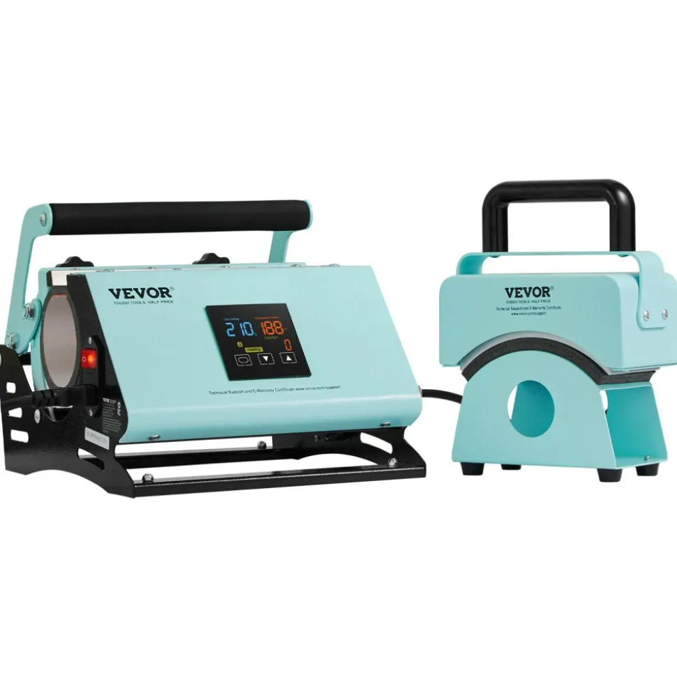 VEVOR 2 in 1 Tumbler and Hat Heat Press Machine, Mini Hat Heat Press for Caps and Hats, Tumbler Heat Press for 11-30oz Sublimation Tumblers and Mugs, Temperature and Time Control, Green