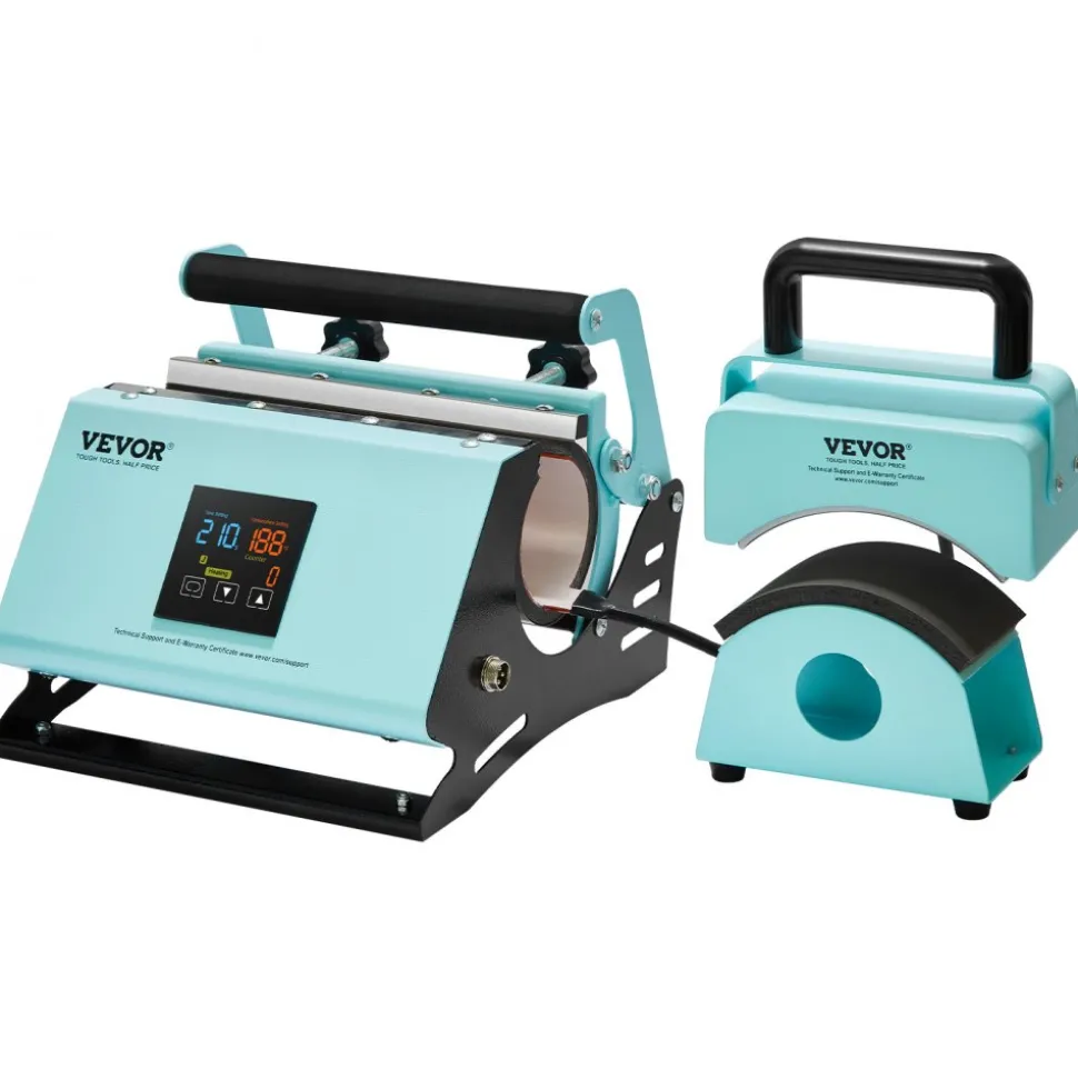 VEVOR 2 in 1 Tumbler and Hat Heat Press Machine, Mini Hat Heat Press for Caps and Hats, Tumbler Heat Press for 11-30oz Sublimation Tumblers and Mugs, Temperature and Time Control, Green