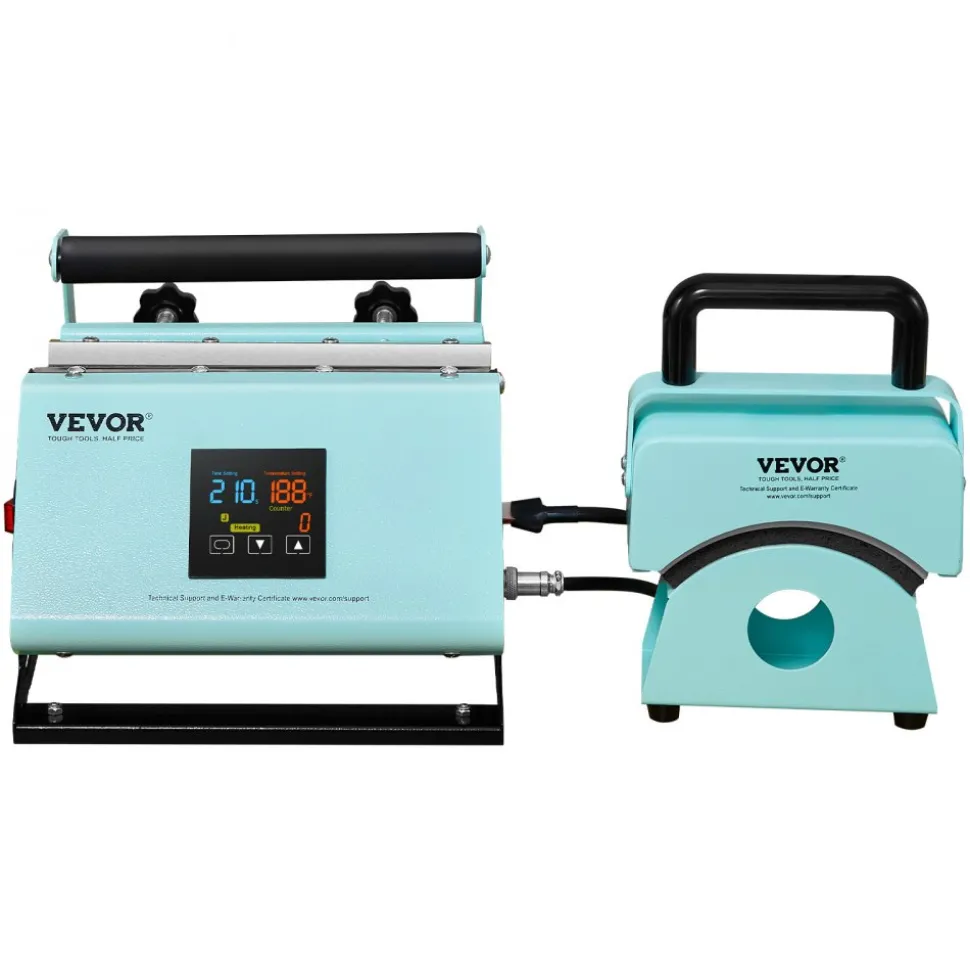 VEVOR 2 in 1 Tumbler and Hat Heat Press Machine, Mini Hat Heat Press for Caps and Hats, Tumbler Heat Press for 11-30oz Sublimation Tumblers and Mugs, Temperature and Time Control, Green