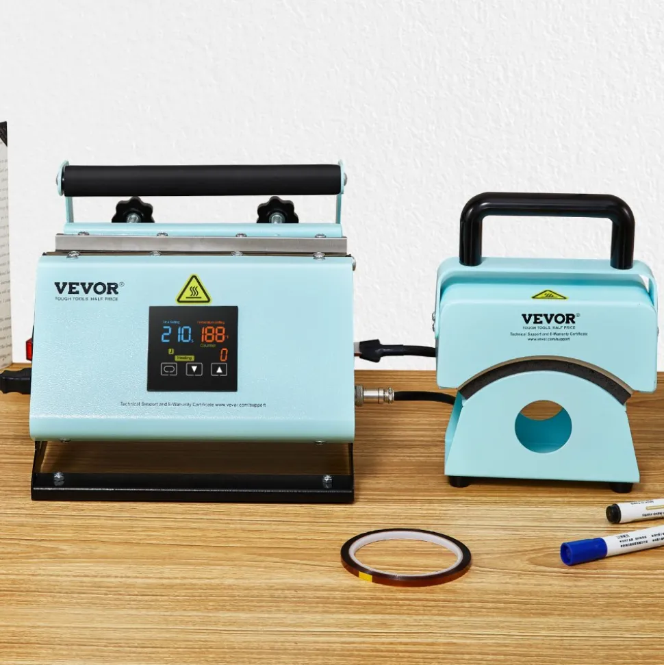 VEVOR 2 in 1 Tumbler and Hat Heat Press Machine, Mini Hat Heat Press for Caps and Hats, Tumbler Heat Press for 11-30oz Sublimation Tumblers and Mugs, Temperature and Time Control, Green
