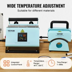 VEVOR 2 in 1 Tumbler and Hat Heat Press Machine, Mini Hat Heat Press for Caps and Hats, Tumbler Heat Press for 11-30oz Sublimation Tumblers and Mugs, Temperature and Time Control, Green