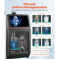 VEVOR 2 in 1 Ultrasonic Homogenizer, 2000W Power, 20KHz Frequency, 0.79 inch Titanium Alloy Probe, Continuous, Timer and Pulse Three Modes, Noise Reduction, Sonicator Processor Cell Disruptor Mixer