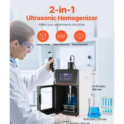 VEVOR 2 in 1 Ultrasonic Homogenizer, 2000W Power, 20KHz Frequency, 0.79 inch Titanium Alloy Probe, Continuous, Timer and Pulse Three Modes, Noise Reduction, Sonicator Processor Cell Disruptor Mixer