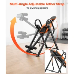 VEVOR Inversion Table, 300 lbs Capacity Heavy Duty Back Inverter Stretcher, Inverted Table with Dual-Roller Locking, Decompression Tables for Shoulders, Neck, Back, Multi-Angle Adjustable Tether Strap