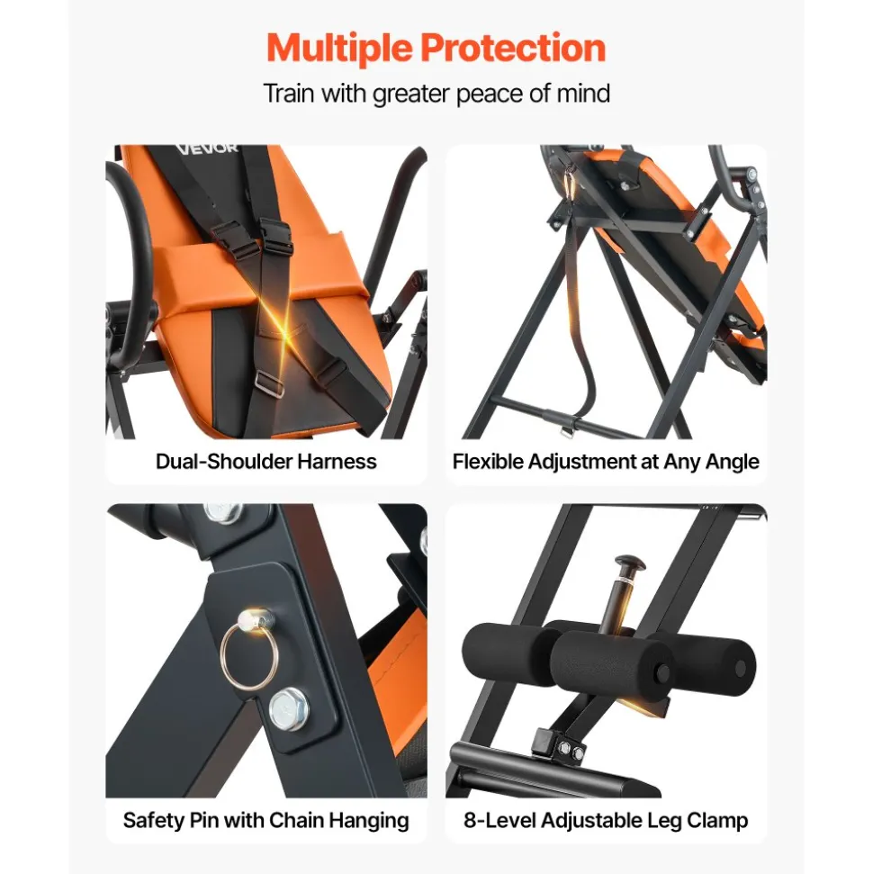 VEVOR Inversion Table, 300 lbs Capacity Heavy Duty Back Inverter Stretcher, Inverted Table with Dual-Roller Locking, Decompression Tables for Shoulders, Neck, Back, Multi-Angle Adjustable Tether Strap