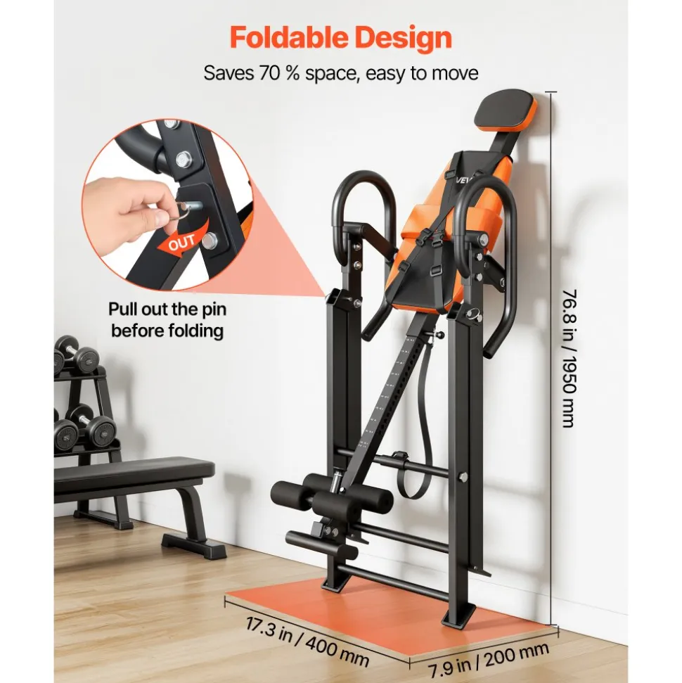 VEVOR Inversion Table, 300 lbs Capacity Heavy Duty Back Inverter Stretcher, Inverted Table with Dual-Roller Locking, Decompression Tables for Shoulders, Neck, Back, Multi-Angle Adjustable Tether Strap