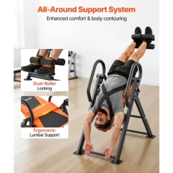 VEVOR Inversion Table, 300 lbs Capacity Heavy Duty Back Inverter Stretcher, Inverted Table with Dual-Roller Locking, Decompression Tables for Shoulders, Neck, Back, Multi-Angle Adjustable Tether Strap