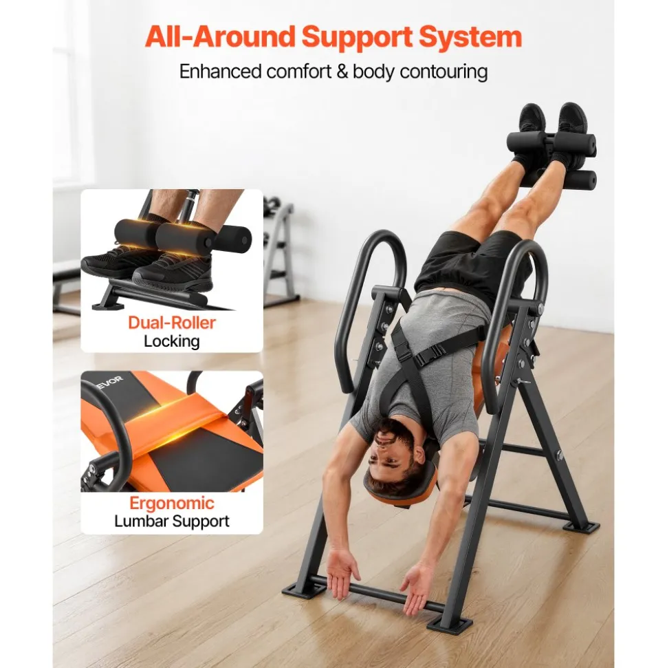 VEVOR Inversion Table, 300 lbs Capacity Heavy Duty Back Inverter Stretcher, Inverted Table with Dual-Roller Locking, Decompression Tables for Shoulders, Neck, Back, Multi-Angle Adjustable Tether Strap