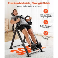 VEVOR Inversion Table, 300 lbs Capacity Heavy Duty Back Inverter Stretcher, Inverted Table with Stable Structure, Dual-Roller Locking, Decompression Tables for Shoulders, Neck, Back, Knees