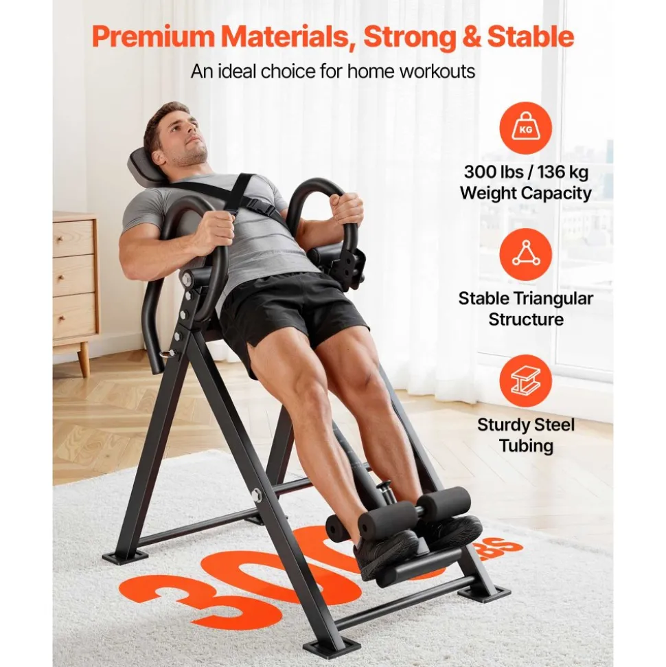 VEVOR Inversion Table, 300 lbs Capacity Heavy Duty Back Inverter Stretcher, Inverted Table with Stable Structure, Dual-Roller Locking, Decompression Tables for Shoulders, Neck, Back, Knees
