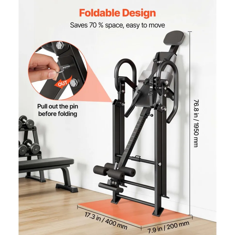 VEVOR Inversion Table, 300 lbs Capacity Heavy Duty Back Inverter Stretcher, Inverted Table with Stable Structure, Dual-Roller Locking, Decompression Tables for Shoulders, Neck, Back, Knees