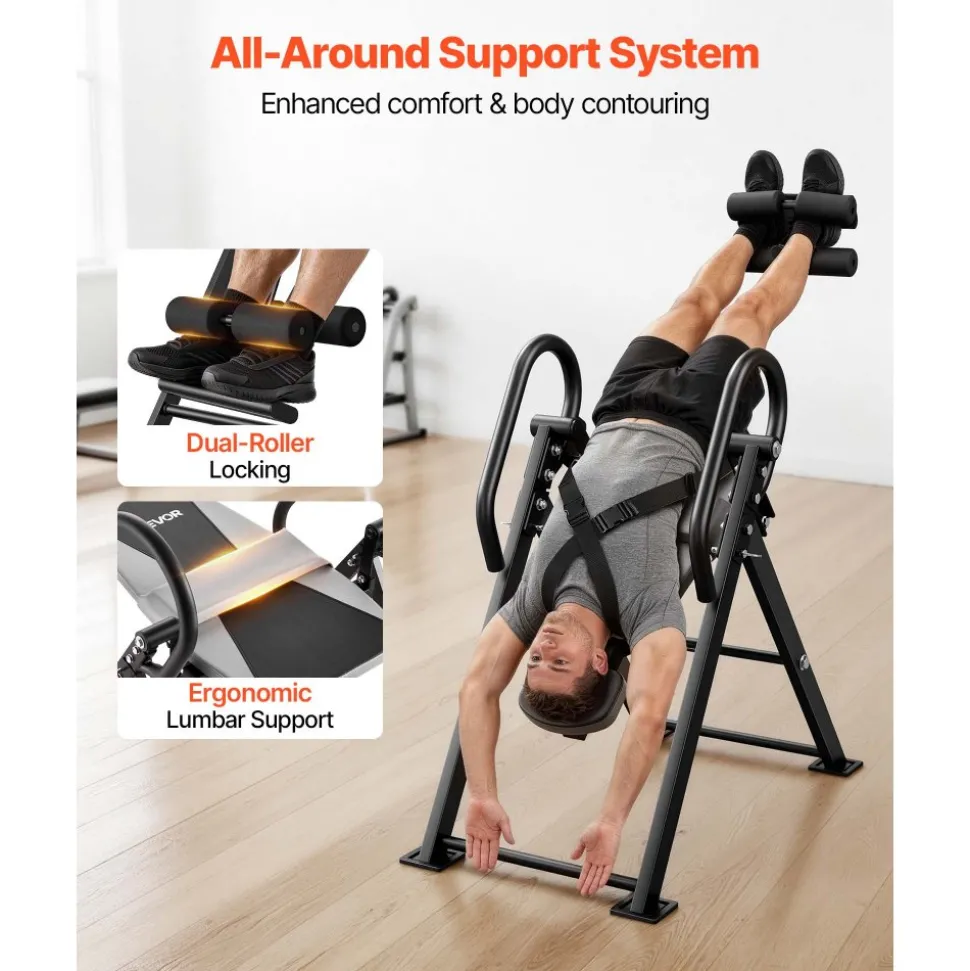 VEVOR Inversion Table, 300 lbs Capacity Heavy Duty Back Inverter Stretcher, Inverted Table with Stable Structure, Dual-Roller Locking, Decompression Tables for Shoulders, Neck, Back, Knees