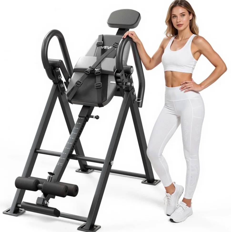 VEVOR Inversion Table, 300 lbs Capacity Heavy Duty Back Inverter Stretcher, Inverted Table with Stable Structure, Dual-Roller Locking, Decompression Tables for Shoulders, Neck, Back, Knees
