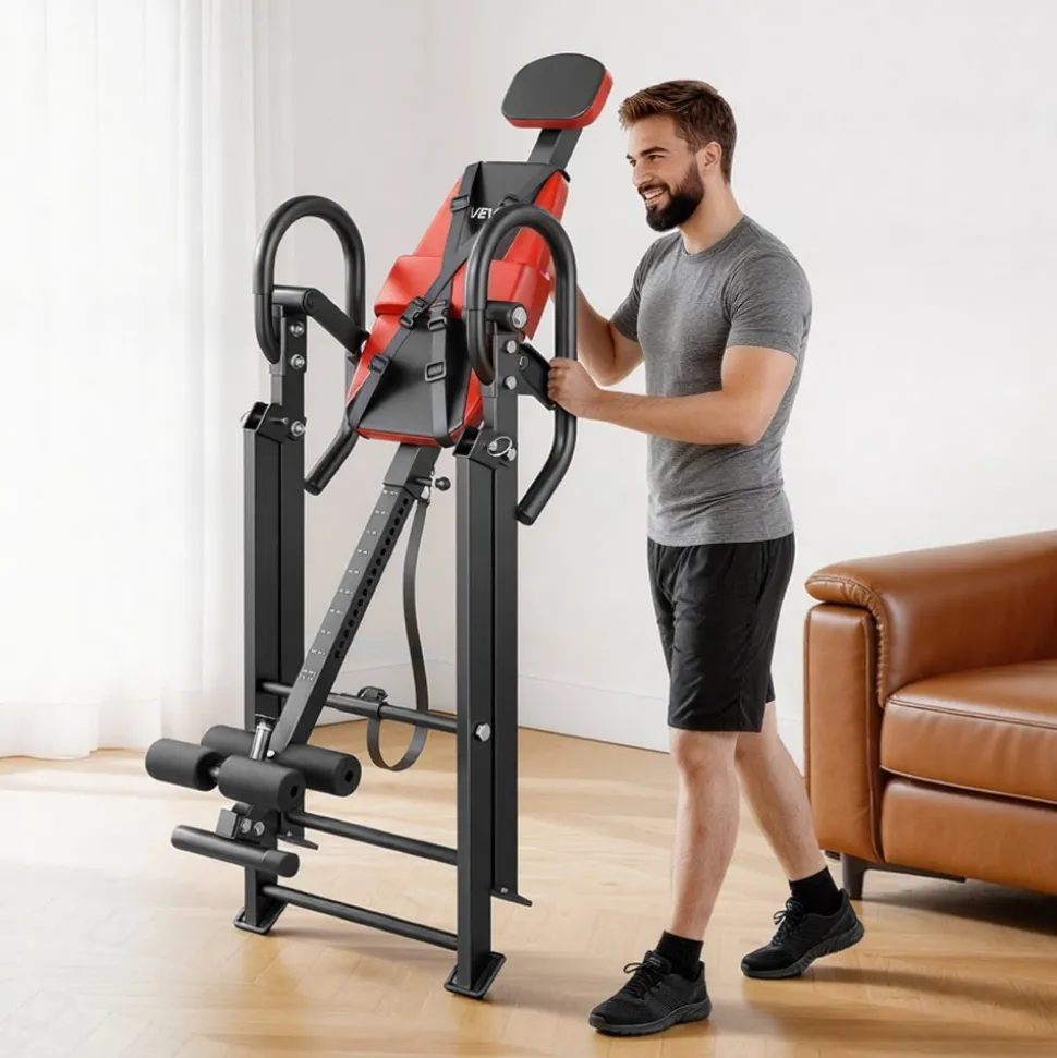 VEVOR Inversion Table, 300 lbs Capacity Heavy Duty Inverted Table, Back Inverter Stretcher with Dual-Roller Locking, Decompression Tables for Shoulders, Neck, Back, Multi-Angle Adjustable Tether Strap