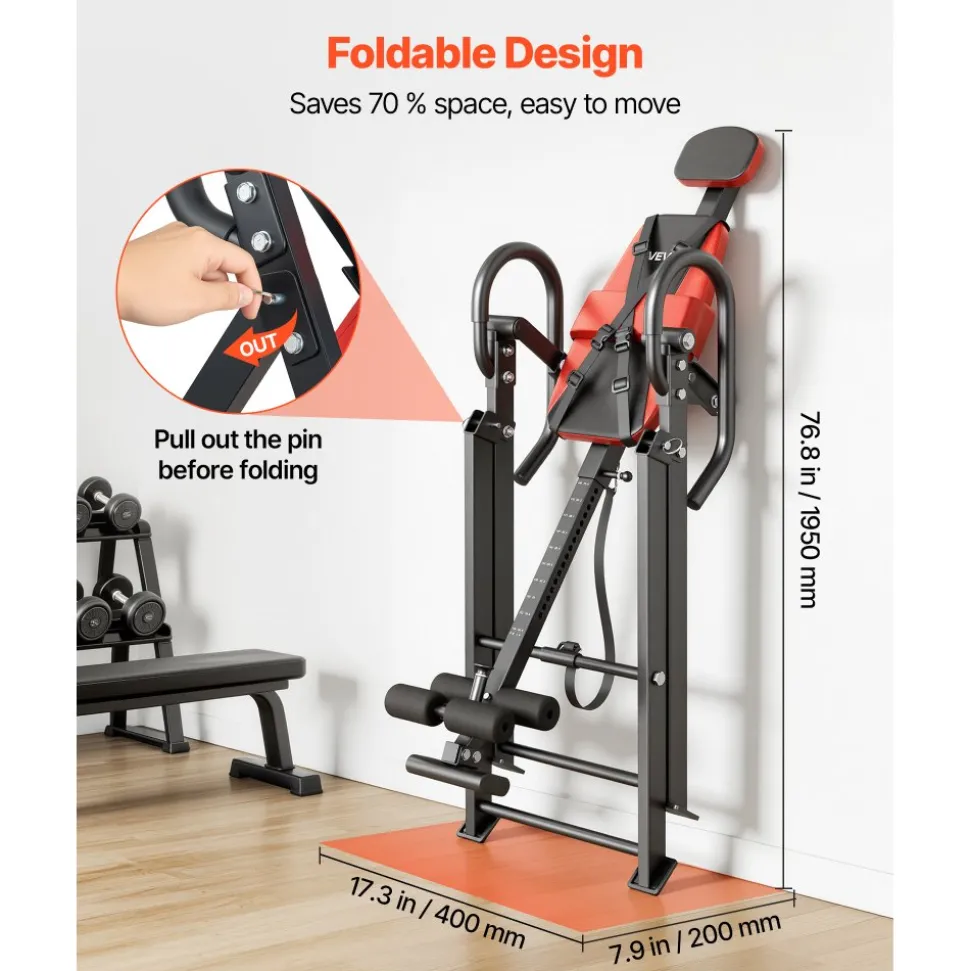 VEVOR Inversion Table, 300 lbs Capacity Heavy Duty Inverted Table, Back Inverter Stretcher with Dual-Roller Locking, Decompression Tables for Shoulders, Neck, Back, Multi-Angle Adjustable Tether Strap