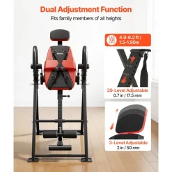 VEVOR Inversion Table, 300 lbs Capacity Heavy Duty Inverted Table, Back Inverter Stretcher with Dual-Roller Locking, Decompression Tables for Shoulders, Neck, Back, Multi-Angle Adjustable Tether Strap