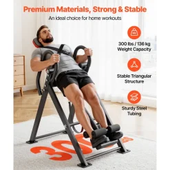 VEVOR Inversion Table, 300 lbs Capacity Heavy Duty Inverted Table, Back Inverter Stretcher with Dual-Roller Locking, Decompression Tables for Shoulders, Neck, Back, Multi-Angle Adjustable Tether Strap
