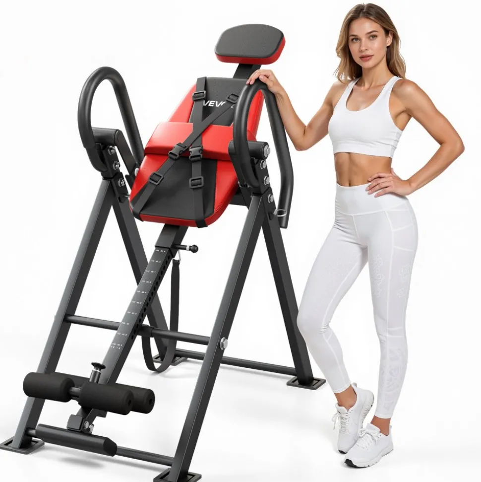 VEVOR Inversion Table, 300 lbs Capacity Heavy Duty Inverted Table, Back Inverter Stretcher with Dual-Roller Locking, Decompression Tables for Shoulders, Neck, Back, Multi-Angle Adjustable Tether Strap