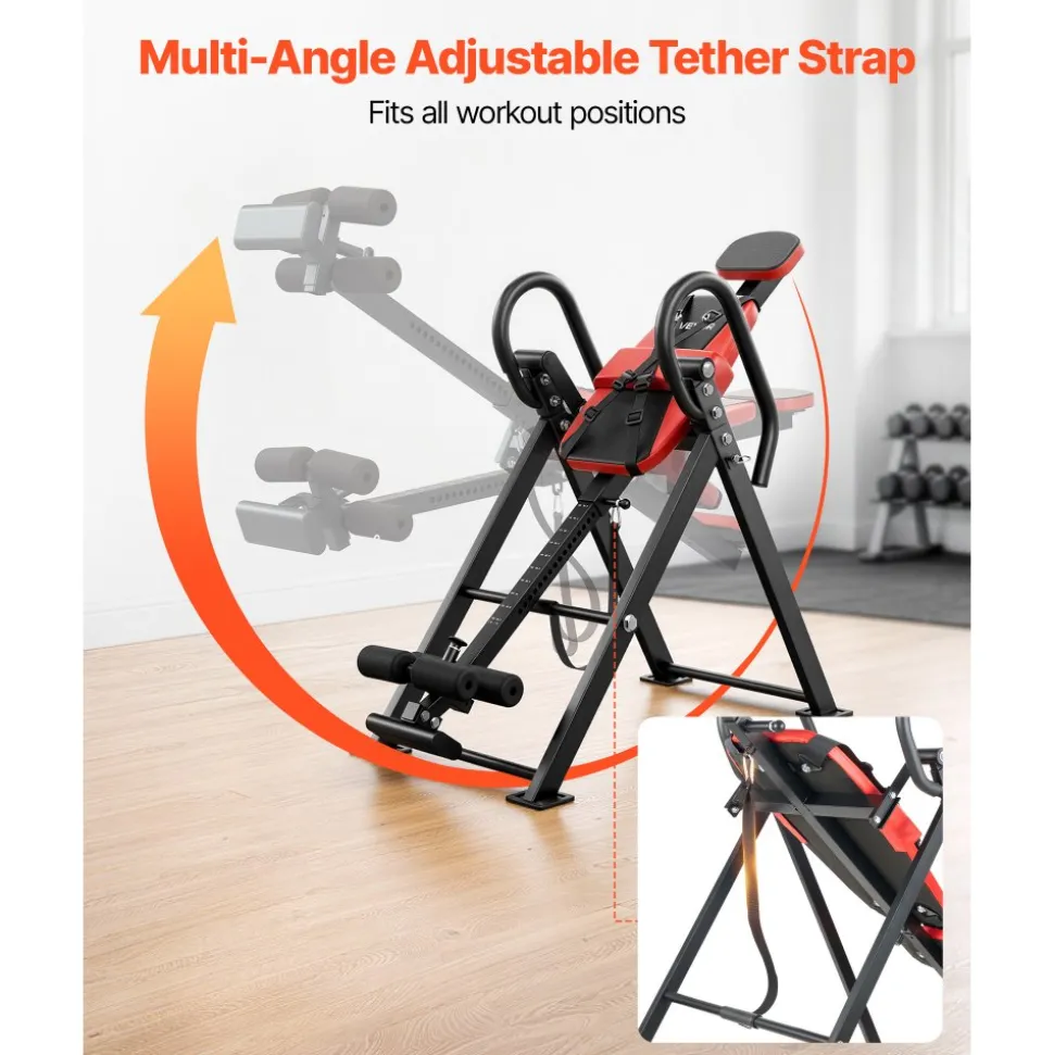 VEVOR Inversion Table, 300 lbs Capacity Heavy Duty Inverted Table, Back Inverter Stretcher with Dual-Roller Locking, Decompression Tables for Shoulders, Neck, Back, Multi-Angle Adjustable Tether Strap