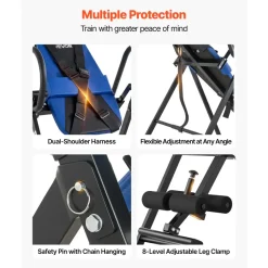 VEVOR Inversion Table, 300 lbs Capacity Heavy Duty Back Inverter Stretcher, Inverted Table with Dual-Roller Locking, Decompression Tables for Shoulders, Neck, Back, Multi-Angle Adjustable Tether Strap