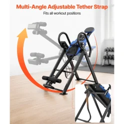 VEVOR Inversion Table, 300 lbs Capacity Heavy Duty Back Inverter Stretcher, Inverted Table with Dual-Roller Locking, Decompression Tables for Shoulders, Neck, Back, Multi-Angle Adjustable Tether Strap