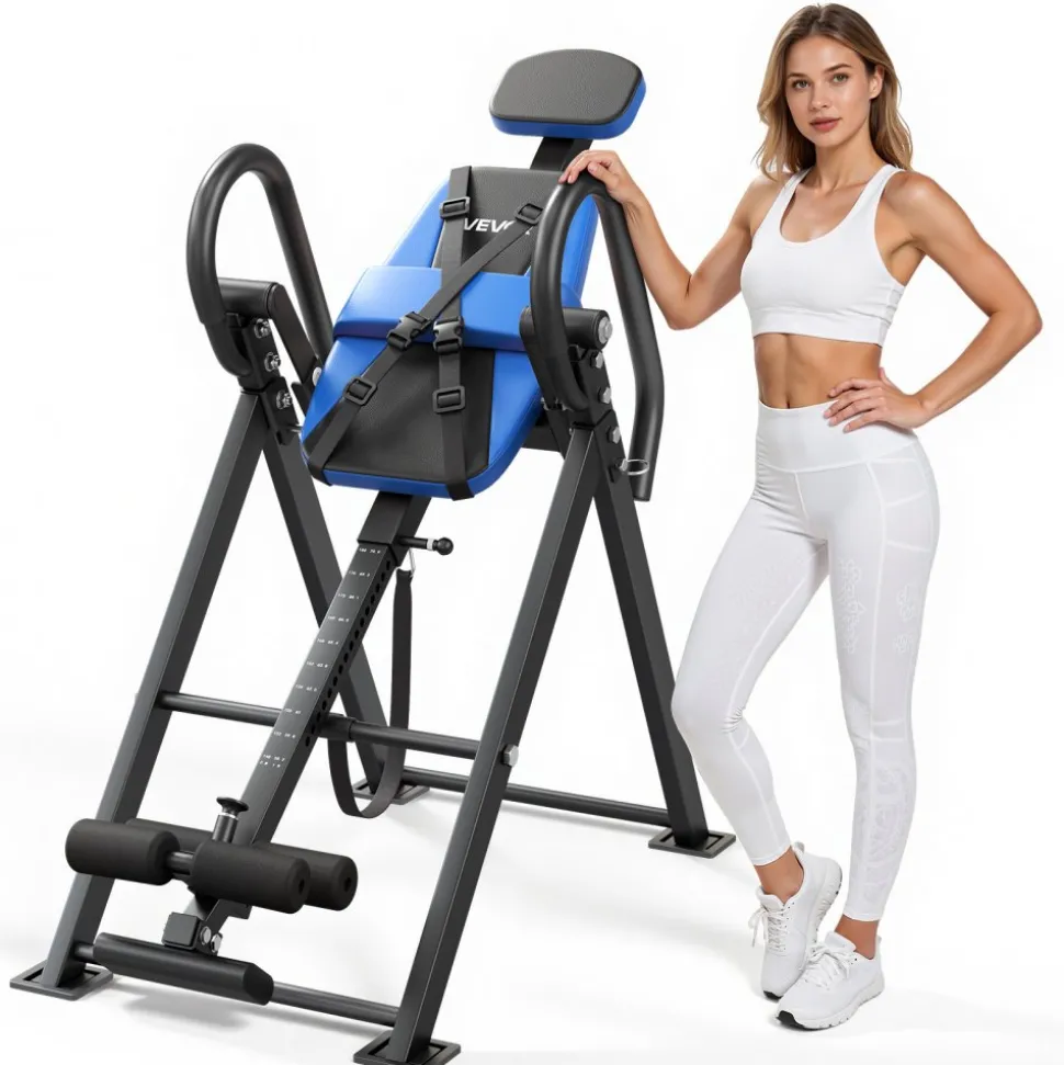VEVOR Inversion Table, 300 lbs Capacity Heavy Duty Back Inverter Stretcher, Inverted Table with Dual-Roller Locking, Decompression Tables for Shoulders, Neck, Back, Multi-Angle Adjustable Tether Strap