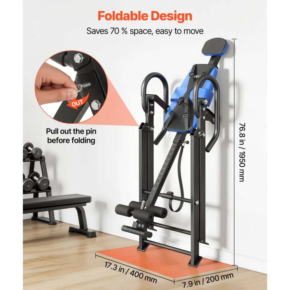VEVOR Inversion Table, 300 lbs Capacity Heavy Duty Back Inverter Stretcher, Inverted Table with Dual-Roller Locking, Decompression Tables for Shoulders, Neck, Back, Multi-Angle Adjustable Tether Strap