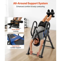 VEVOR Inversion Table, 300 lbs Capacity Heavy Duty Back Inverter Stretcher, Inverted Table with Dual-Roller Locking, Decompression Tables for Shoulders, Neck, Back, Multi-Angle Adjustable Tether Strap