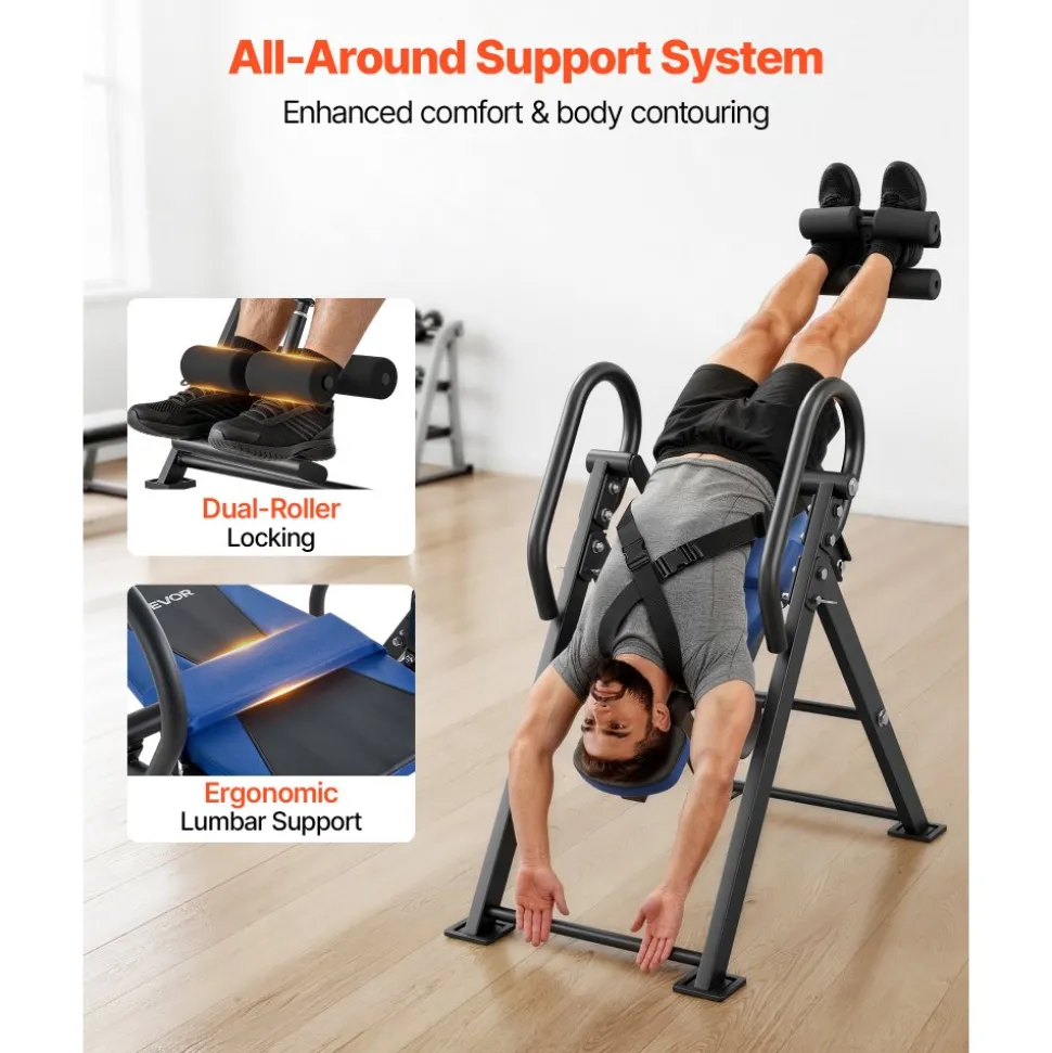 VEVOR Inversion Table, 300 lbs Capacity Heavy Duty Back Inverter Stretcher, Inverted Table with Dual-Roller Locking, Decompression Tables for Shoulders, Neck, Back, Multi-Angle Adjustable Tether Strap