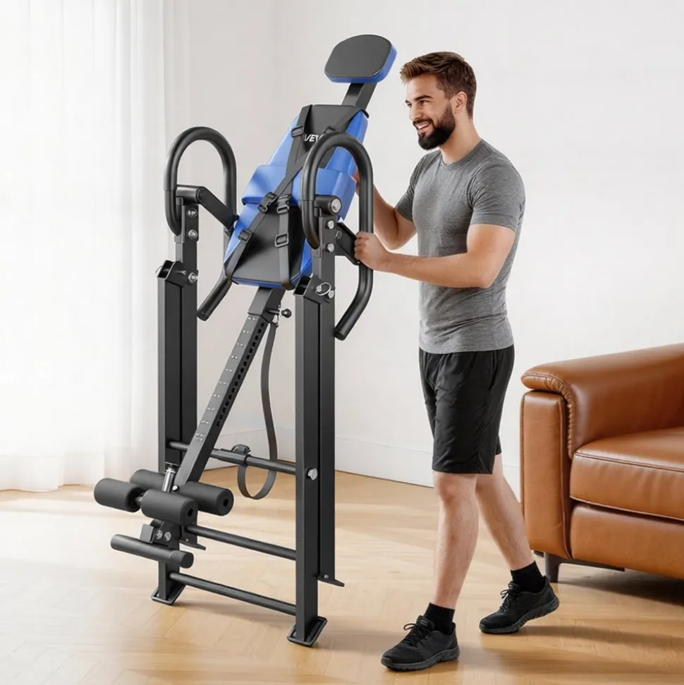 VEVOR Inversion Table, 300 lbs Capacity Heavy Duty Back Inverter Stretcher, Inverted Table with Dual-Roller Locking, Decompression Tables for Shoulders, Neck, Back, Multi-Angle Adjustable Tether Strap