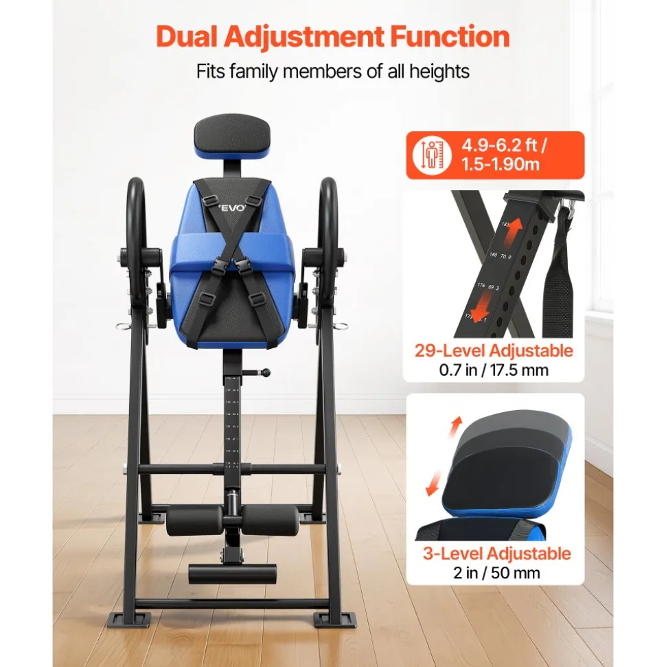 VEVOR Inversion Table, 300 lbs Capacity Heavy Duty Back Inverter Stretcher, Inverted Table with Dual-Roller Locking, Decompression Tables for Shoulders, Neck, Back, Multi-Angle Adjustable Tether Strap