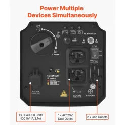 VEVOR Inverter Generator, 2900W Peak Watt Quiet Inverter Generator, Portable Inverters Generators for Home Use, Gas Powered, Compact and Lightweight Design - Stable Power, CO Sensor, Orange/Black