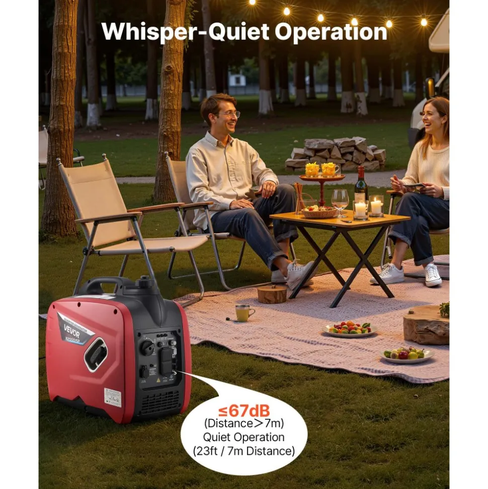 VEVOR Inverter Generator, 2900W Peak Watt Quiet Inverter Generator, Portable Inverters Generators for Home Use, Gas Powered, Compact and Lightweight Design - Stable Power, CO Sensor, Orange/Black