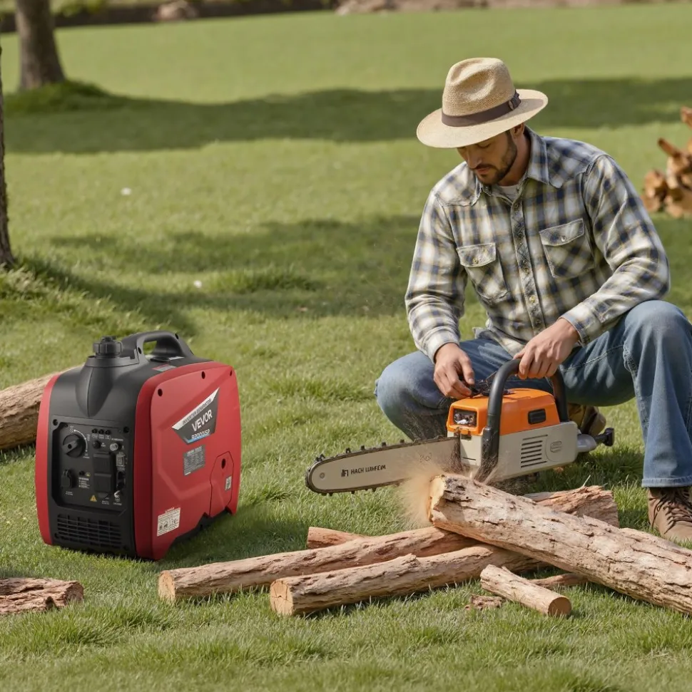 VEVOR Inverter Generator, 2900W Peak Watt Quiet Inverter Generator, Portable Inverters Generators for Home Use, Gas Powered, Compact and Lightweight Design - Stable Power, CO Sensor, Orange/Black