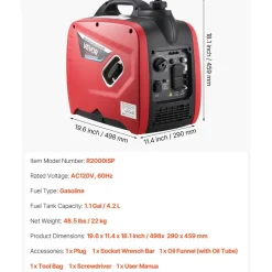 VEVOR Inverter Generator, 2900W Peak Watt Quiet Inverter Generator, Portable Inverters Generators for Home Use, Gas Powered, Compact and Lightweight Design - Stable Power, CO Sensor, Orange/Black