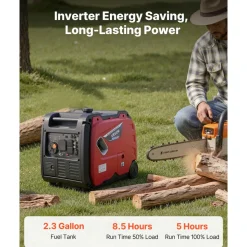 VEVOR Inverter Generator, 4200W Peak Watt Quiet Inverter Generator, Electric Start Inverters Generators for Home Outdoor, Gas Powered, Stable Power, CO Sensor, RV Ready 8.3A Outlet, Long Run Time