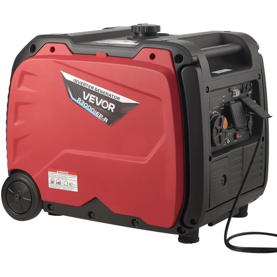 VEVOR Inverter Generator, 4200W Peak Watt Quiet Inverter Generator, Electric Start Inverters Generators for Home Outdoor, Gas Powered, Stable Power, CO Sensor, RV Ready 8.3A Outlet, Long Run Time