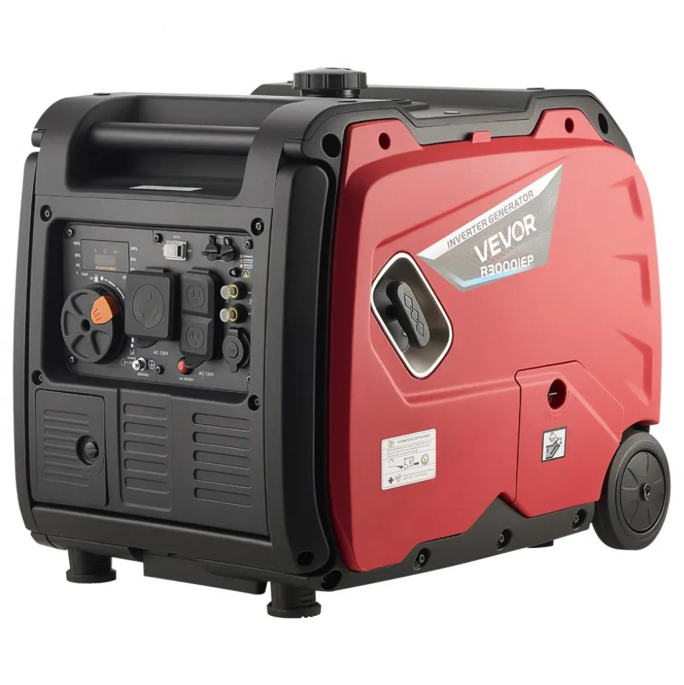 VEVOR Inverter Generator, 4200W Peak Watt Quiet Inverter Generator, Electric Start Inverters Generators for Home Outdoor, Gas Powered, Stable Power, CO Sensor, RV Ready 8.3A Outlet, Long Run Time