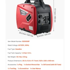 VEVOR Inverter Generator, 2300W Rated Power Quiet Inverter Generator, Portable Inverters Generators for Home Use, Gas Powered, Compact and Lightweight Design - Stable Power, CO Sensor, Long Run Time