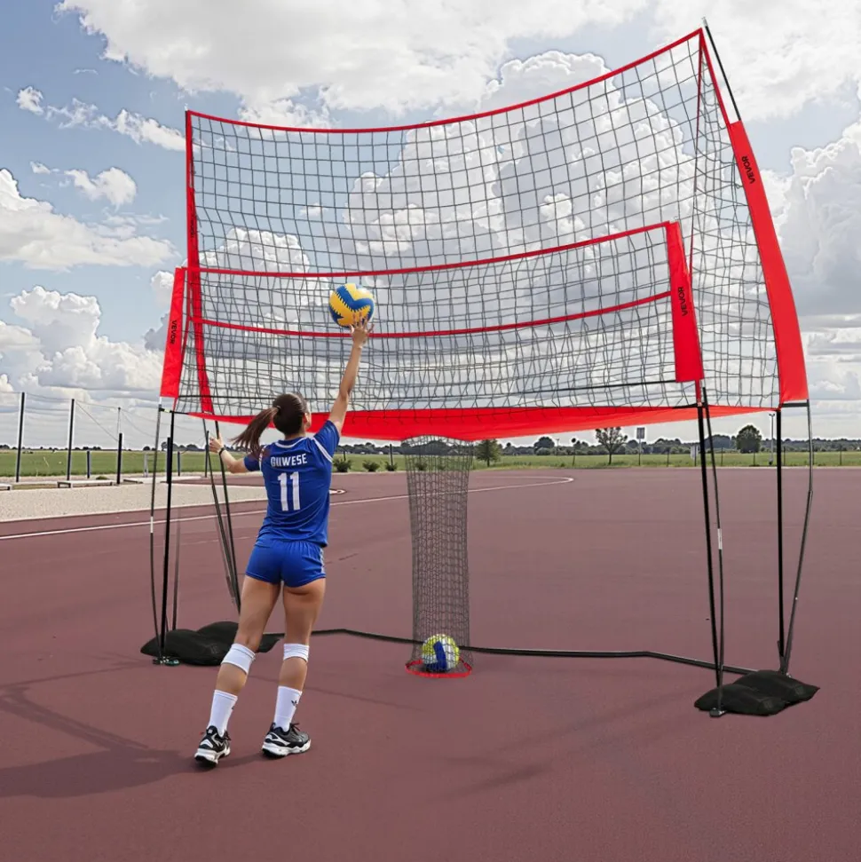 VEVOR 2-in-1 Volleyball Training Net System, Freely Height-Adjustable Practice Equipment with Ball Return, Portable Net Station, Easy Setup for Backyard Indoor Outdoor Serving Spiking Improve Accuracy