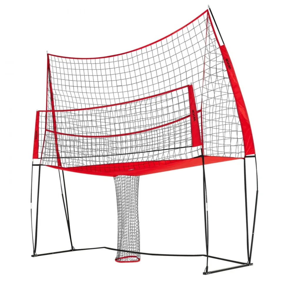 VEVOR 2-in-1 Volleyball Training Net System, Freely Height-Adjustable Practice Equipment with Ball Return, Portable Net Station, Easy Setup for Backyard Indoor Outdoor Serving Spiking Improve Accuracy