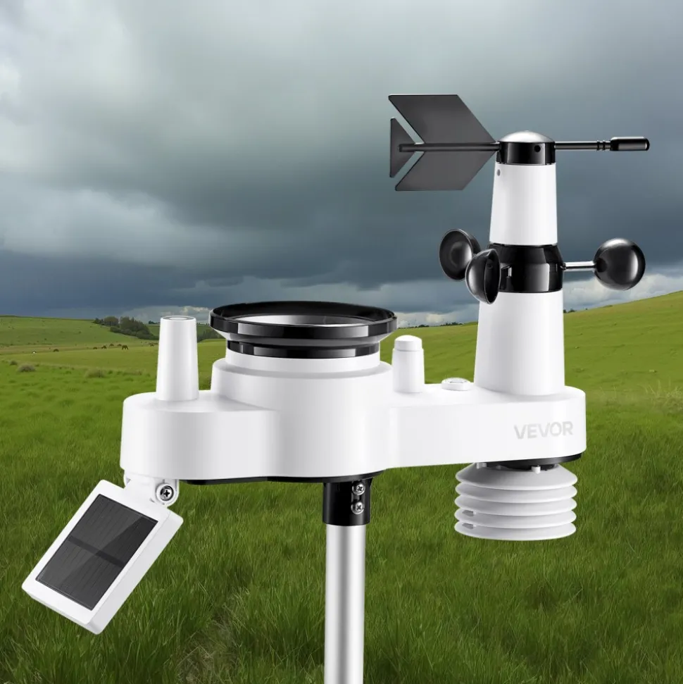 VEVOR 7-in-1 Wi-Fi Weather Station with APP, 7.5-Inch VA Display, Wireless Solar Powered Outdoor Sensor, Rain Gauge, Indoor Outdoor for Weather Forecast, Wind Speed, Temperature, Humidity, Rainfall