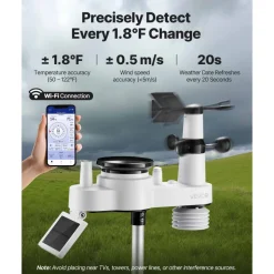 VEVOR 7-in-1 Wi-Fi Weather Station, 7-Inch TFT Display, Wireless Solar Powered Outdoor Sensor, Rain Gauge, Indoor Outdoor for Weather Forecast, Wind Speed Direction, Temperature, Humidity, Rainfall