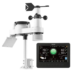 VEVOR 7-in-1 Wi-Fi Weather Station, 7-Inch TFT Display, Wireless Solar Powered Outdoor Sensor, Rain Gauge, Indoor Outdoor for Weather Forecast, Wind Speed Direction, Temperature, Humidity, Rainfall