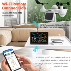 VEVOR 7-in-1 Wi-Fi Weather Station, 7.5 in Color Display, Home Weather Station Indoor Outdoor, with Solar Wireless Outdoor Sensor  Alarm Alerts, for Temperature Humidity Wind Speed/Direction Rain