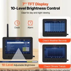VEVOR 7-in-1 Wireless Weather Station with Wi-Fi, 7" TFT Colorful Display, Solar-Powered Outdoor Sensor, Indoor & Outdoor Monitoring, Includes Temperature, Humidity, Wind Speed/Direction, and Rainfall