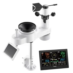 VEVOR 7-in-1 Wireless Weather Station, 7.5-Inch VA Display, Solar Powered Outdoor Sensor, Rain Gauge, Indoor Outdoor for Weather Forecast, Temperature, Humidity, Wind Speed and Direction (No WiFi)