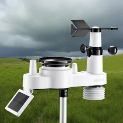 VEVOR 7-in-1 Wireless Weather Station, 7.5-Inch VA Display, Solar Powered Outdoor Sensor, Rain Gauge, Indoor Outdoor for Weather Forecast, Temperature, Humidity, Wind Speed and Direction (No WiFi)